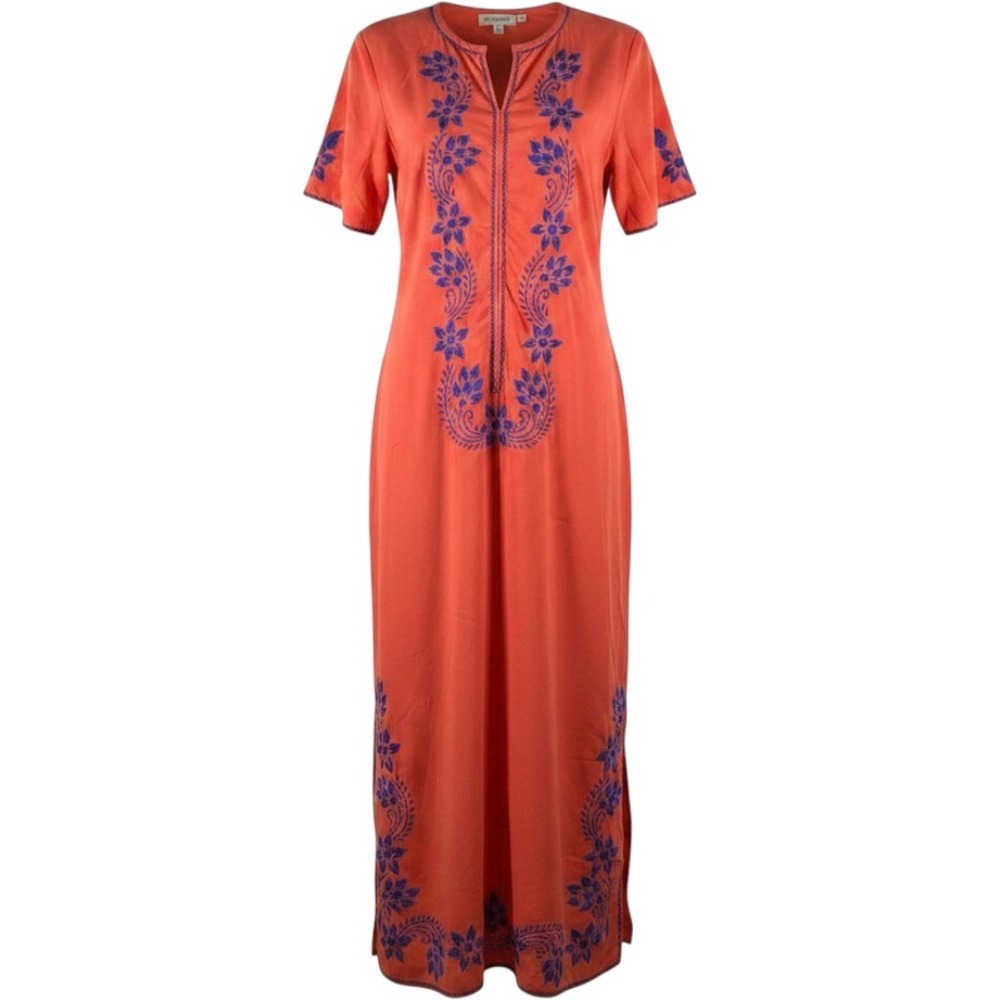 Kourosh Maxi Dress Womens M Coral Blue Embroidered Kaftan Boho Resort Summer